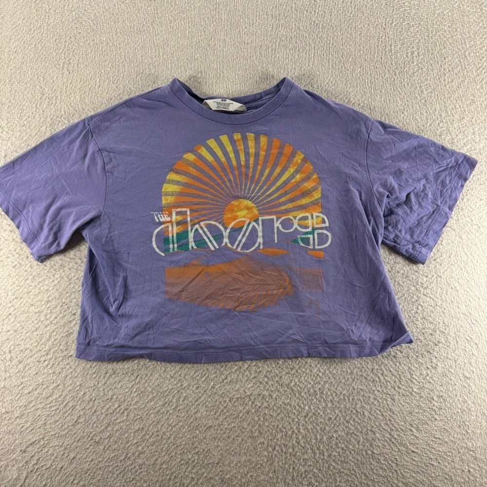 H&M The Doors Graphic T-Shirt Girls Size 12/14 Purple Excellent Retro Crop Top